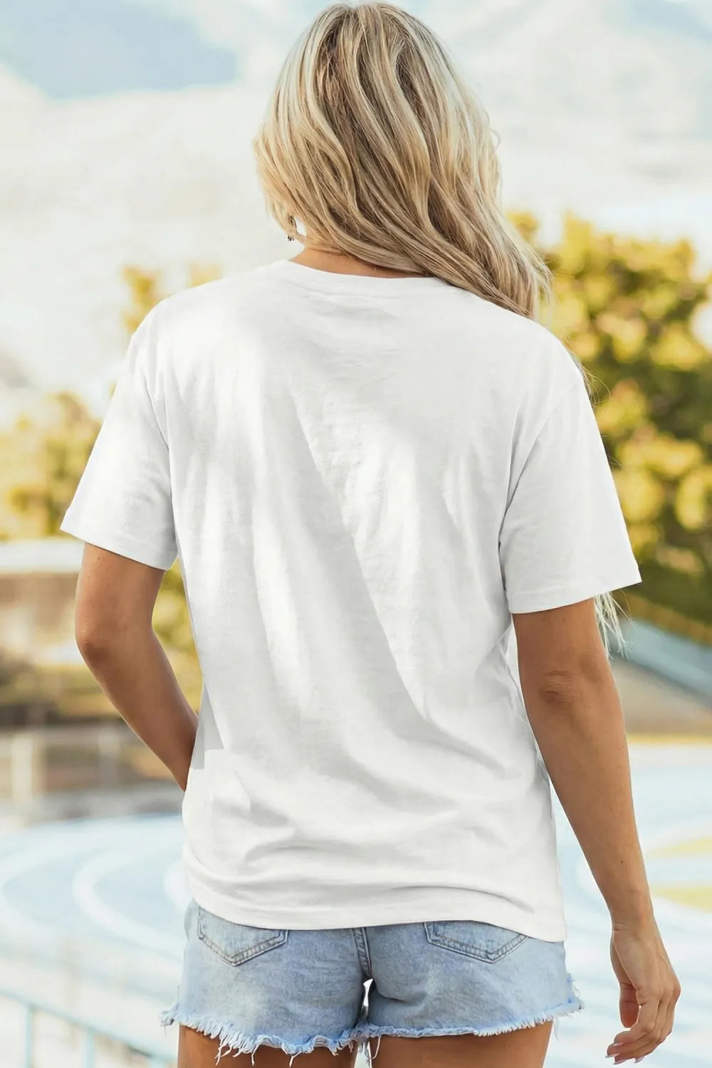 White Sequin Football Bow Print Round Neck Casual Shift Tee