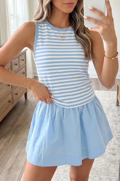 Stripe Tank Contrast Ruffle Mini Skort Set