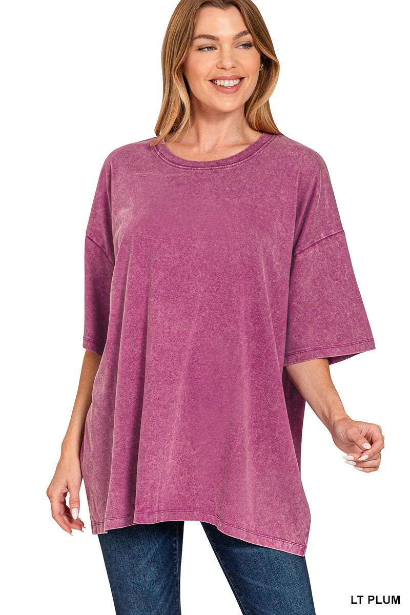 Acid wash cotton drop shoulder boyfriend box tee