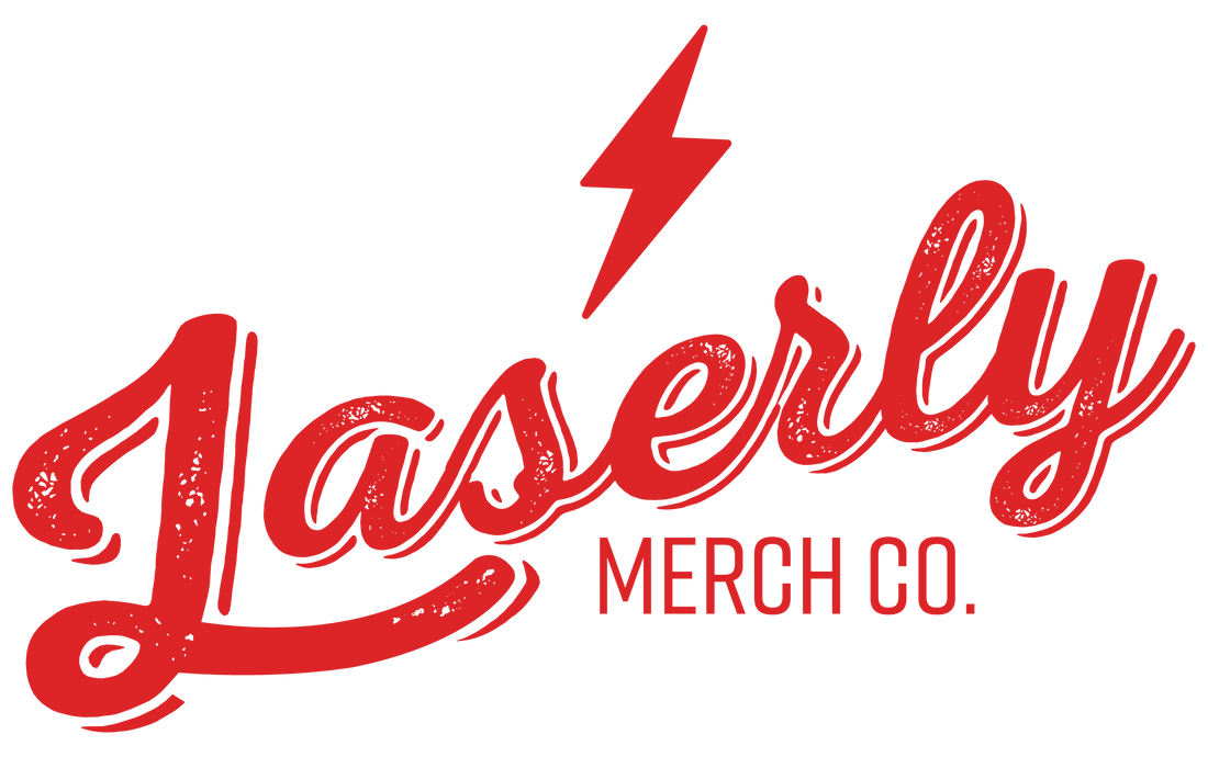 Laserly Merch Co. red slanted logo