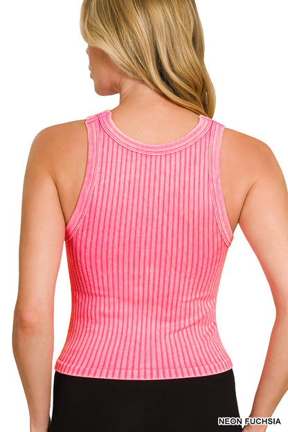 Ribbed washed seamless tank top