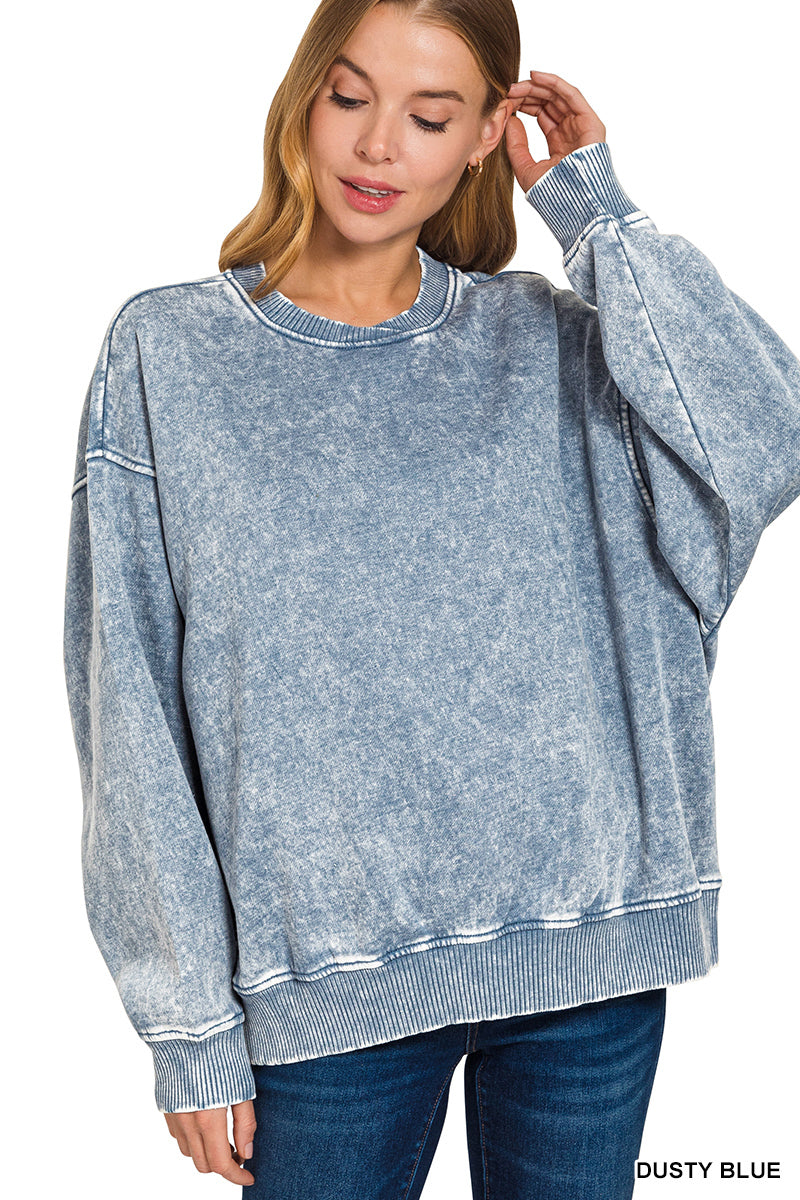 Acid wash oversized fleece pullover