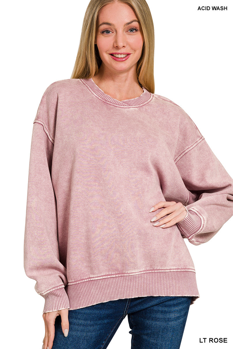 Acid wash oversized fleece pullover