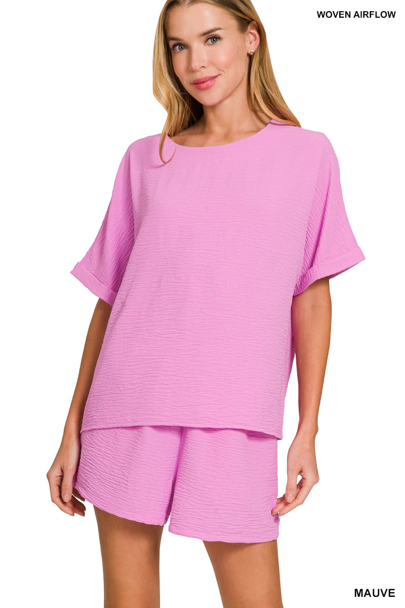 Woven airflow top & shorts set