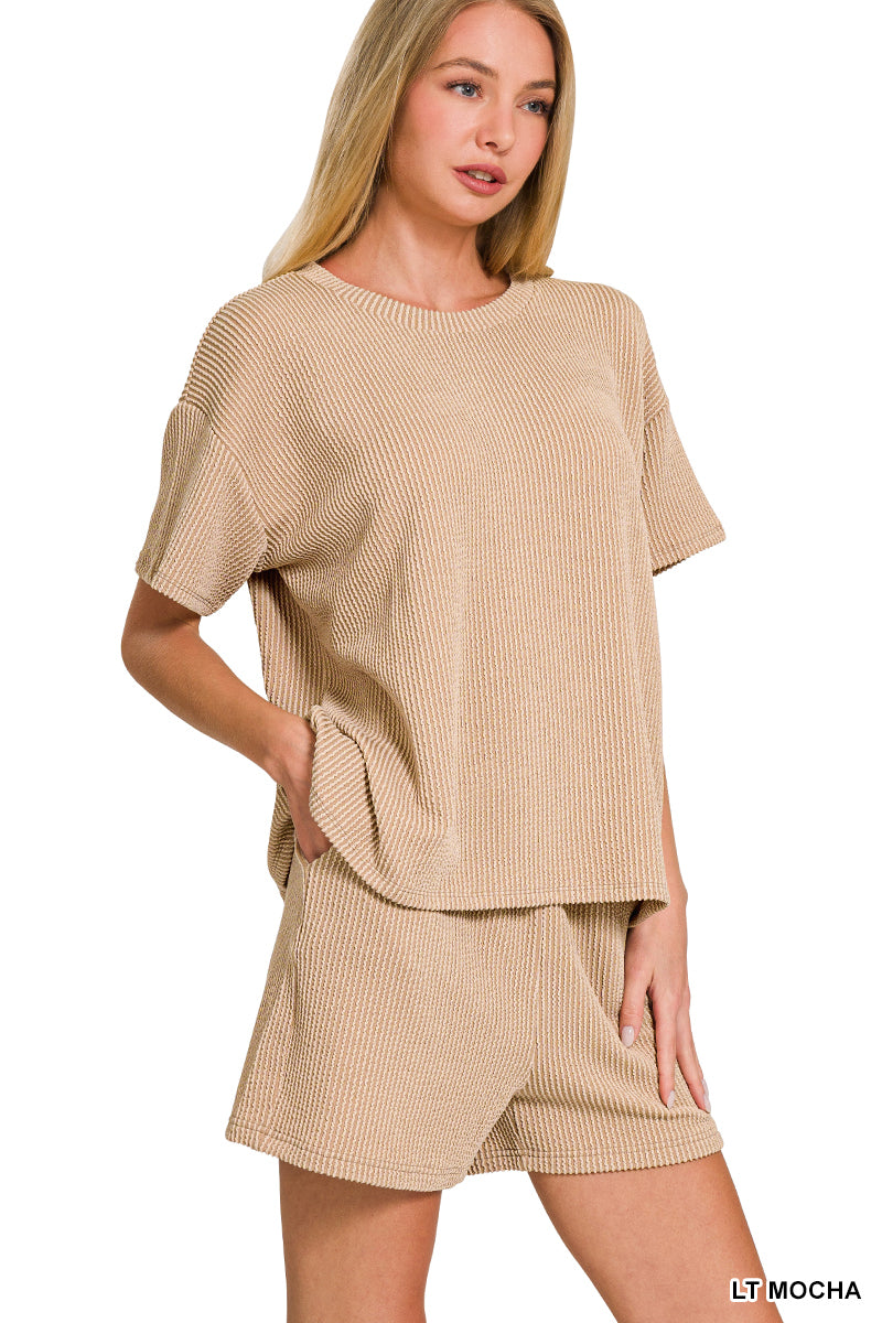 Raised rib short sleeve tee & short pants set