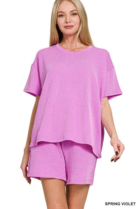 Raised rib short sleeve tee & short pants set