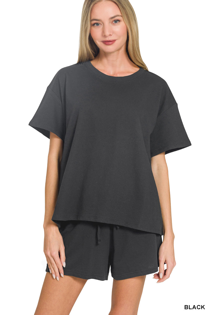French terry short sleeve top & shorts set