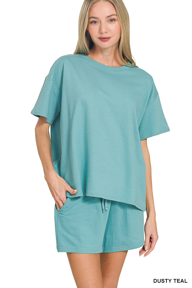 French terry short sleeve top & shorts set