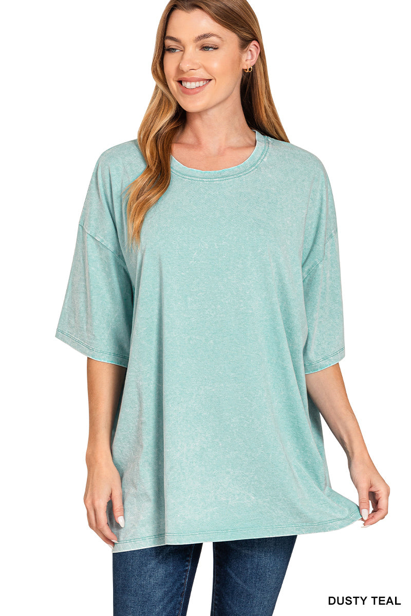 Acid wash cotton drop shoulder boyfriend box tee