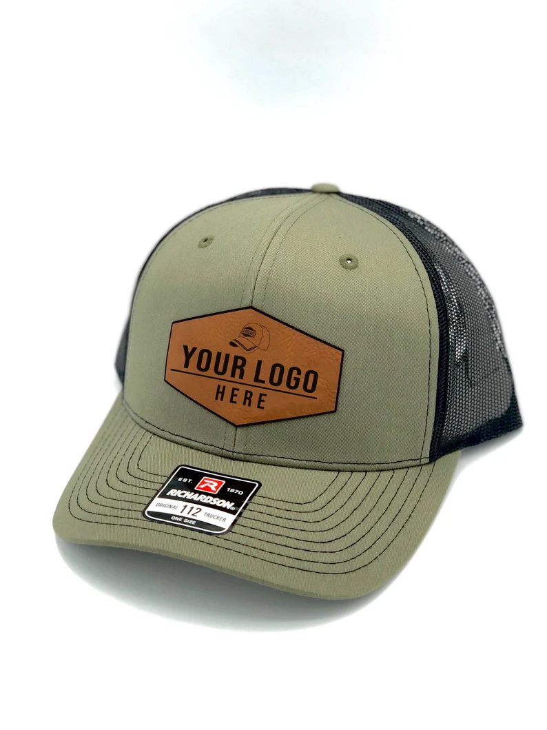 green hat with custom patch logo