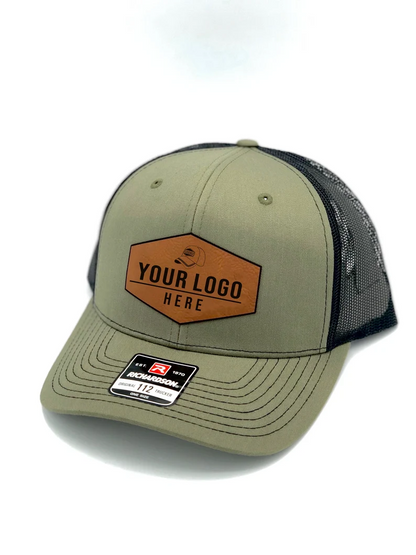 green hat with custom patch logo