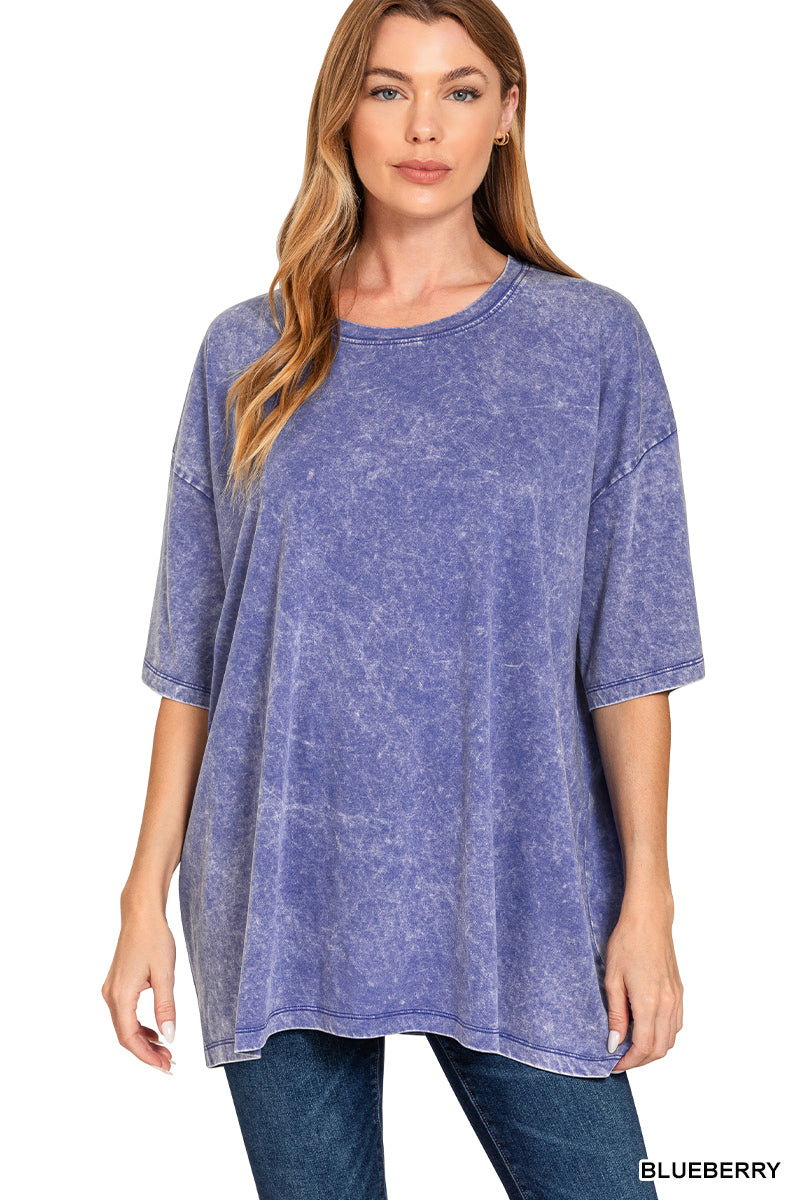 Acid wash cotton drop shoulder boyfriend box tee