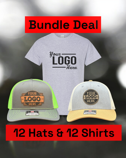 Bundle deal graphic featuring a shirt and two hats