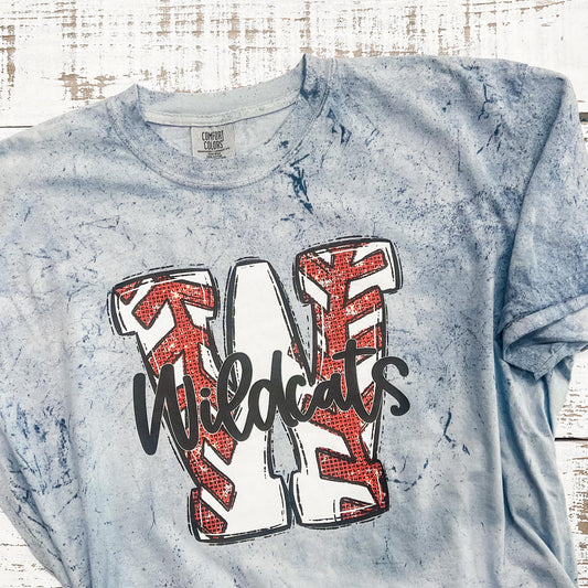 acid wash blue wildcats tshirt with a baseball in the shape of a W