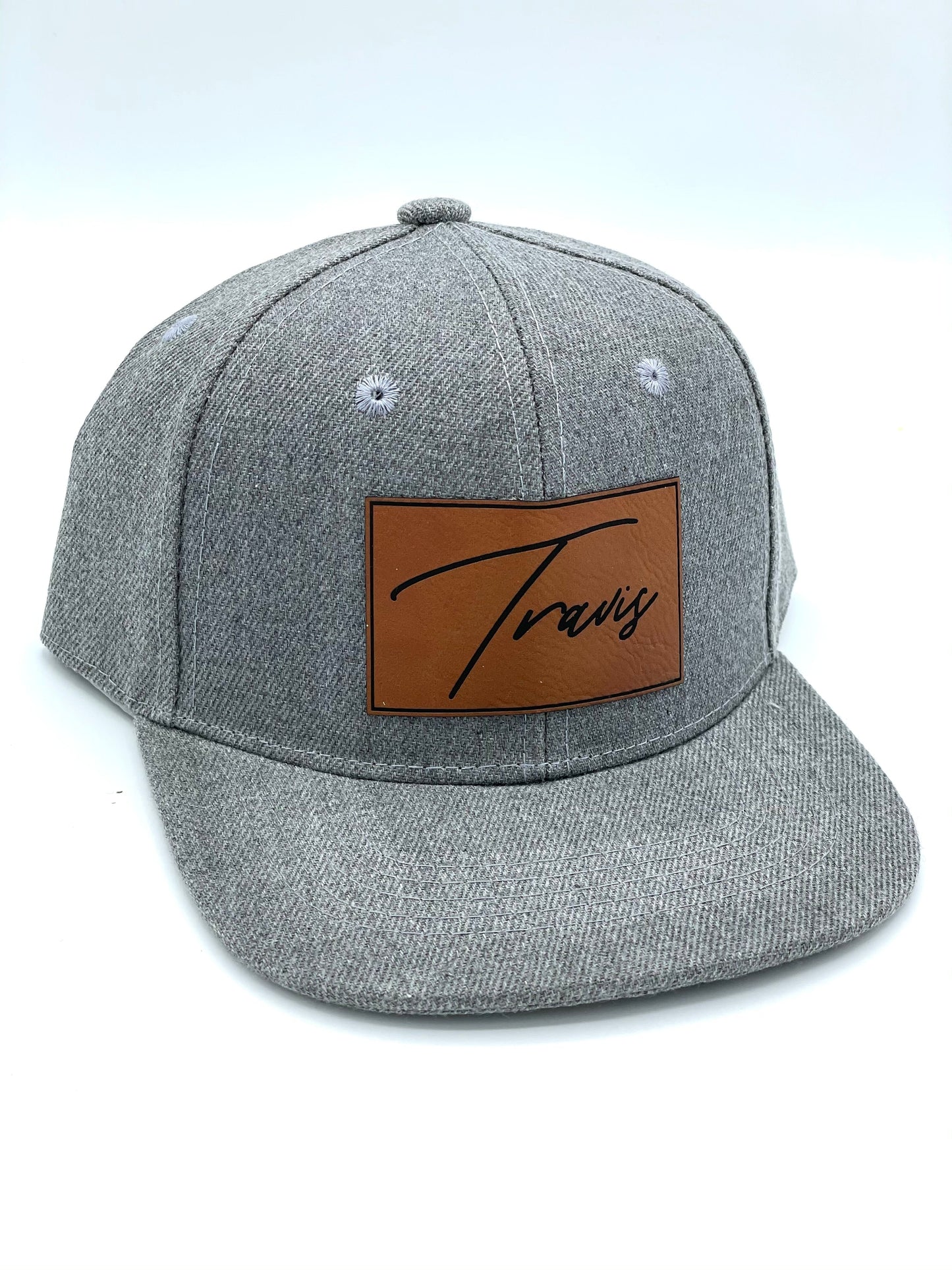 grey hat with a custom name patch