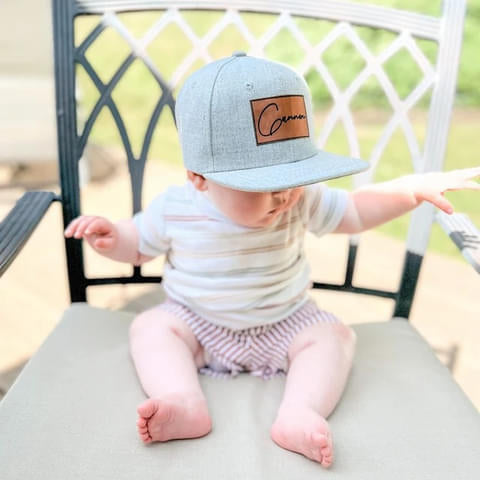 kid model wearing custom name patch hat